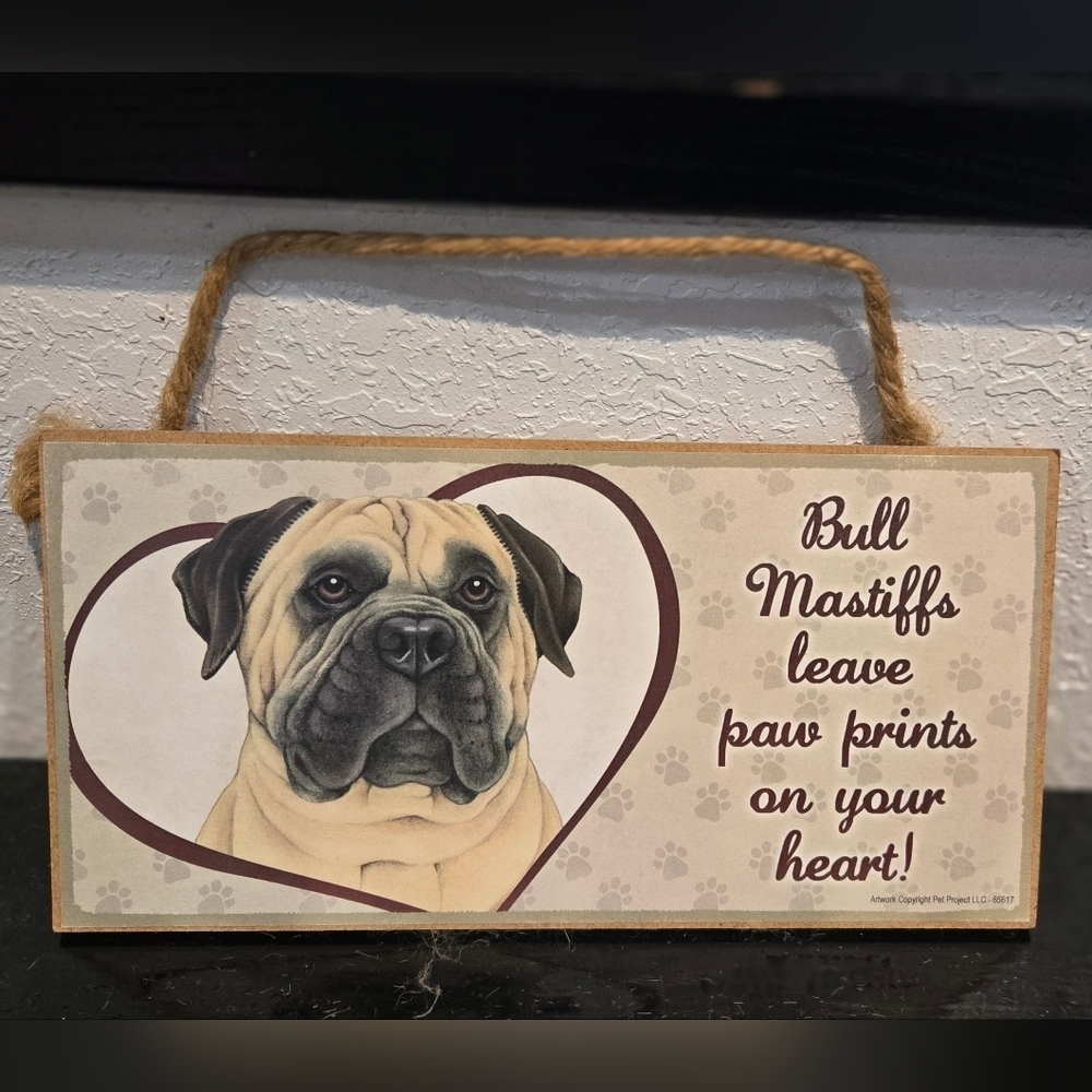 3/$20 Bull Mastiff 'Dogs Leave Paws Prints On Your Heart' Wall Sign Hangin Decor